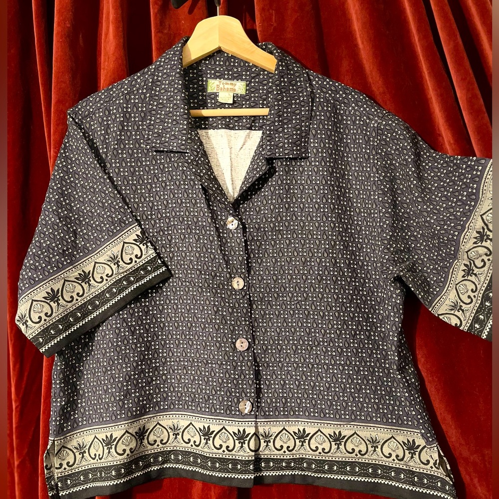 Tommy Bahama Silk Navy Blue Shirt Size Large RARE VINTAGE